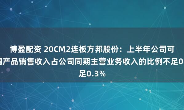 博盈配资 20CM2连板方邦股份：上半年公司可剥铜产品销售收入占公司同期主营业务收入的比例不足0.3%